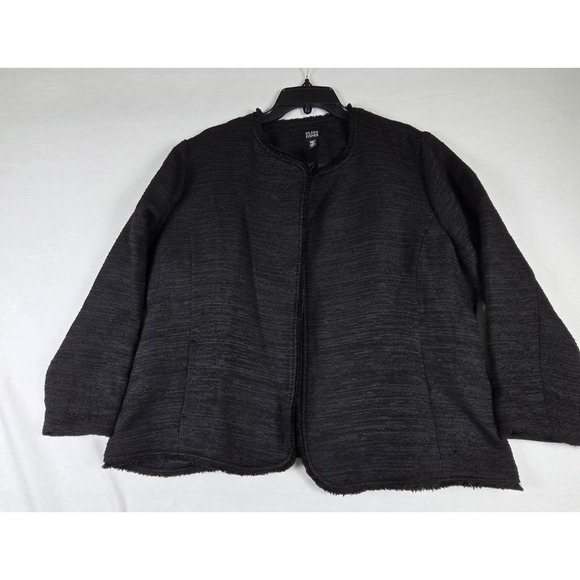 Eileen Fisher Open Front Blazer Women XL Black Silk Lined Jacket Metallic Thread - Picture 1 of 10